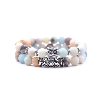 Bracelet en perles et pierres hibou inspiré par la nature