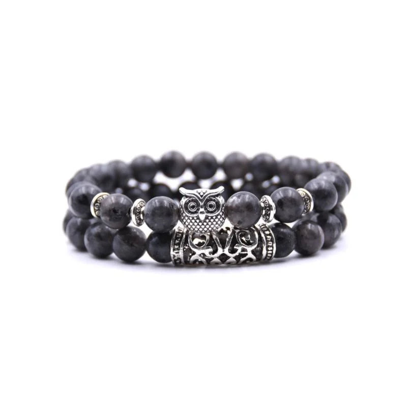 Bracelet en perles et pierres hibou inspiré par la nature