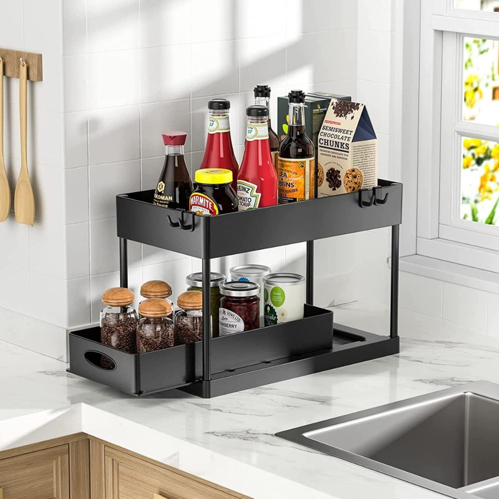 Double Layer Slide Out Shelf Storage Organizer Rack