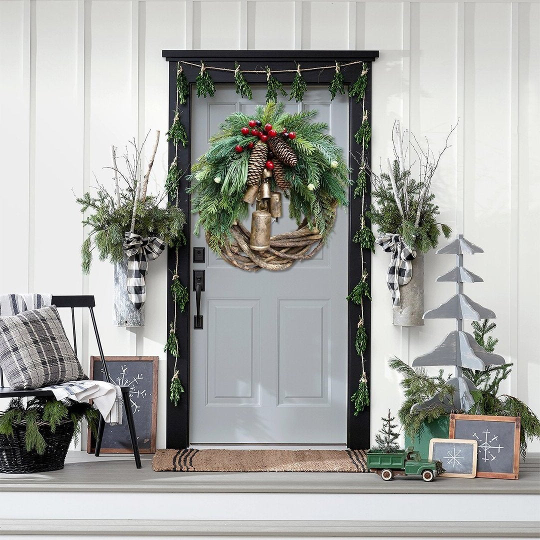 Rustic Christmas Door Wreath, Country Holiday Wreath, Winter Pine Wreath