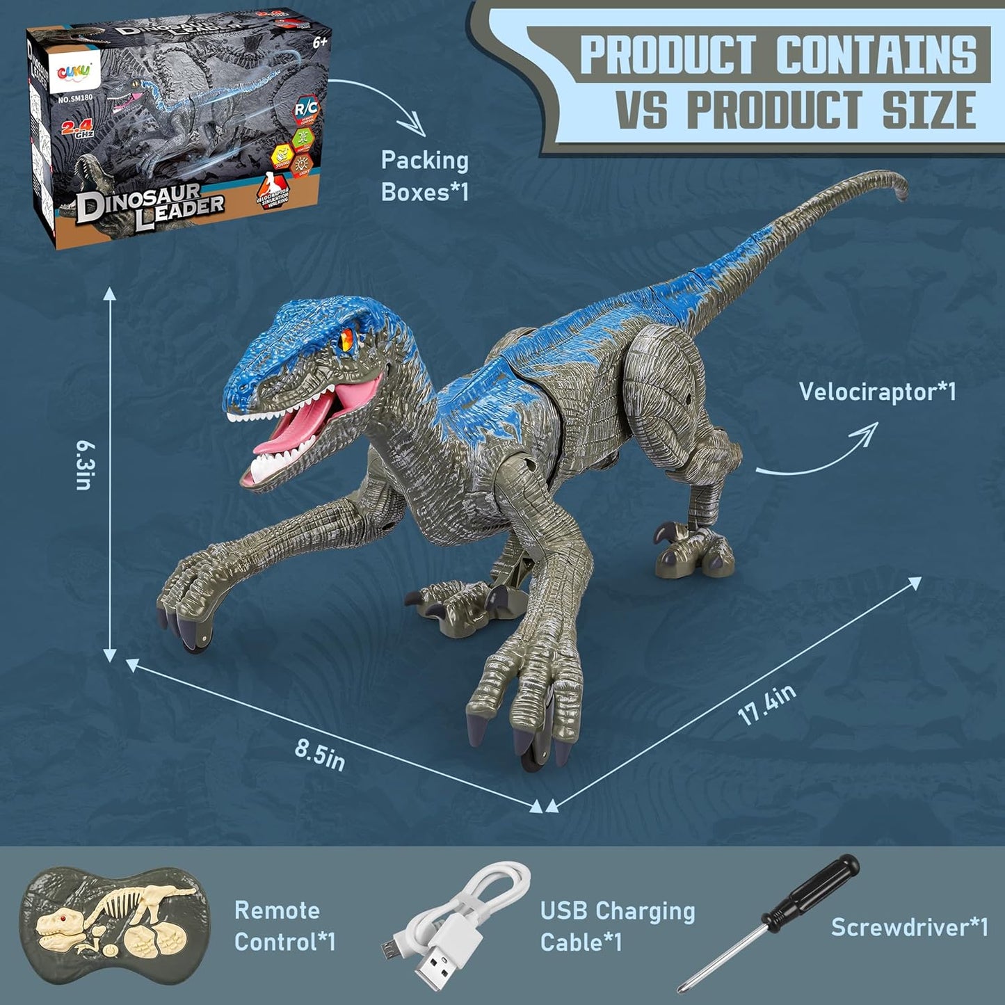 Remote Control Dinosaur Toy with Lights and Sounds
