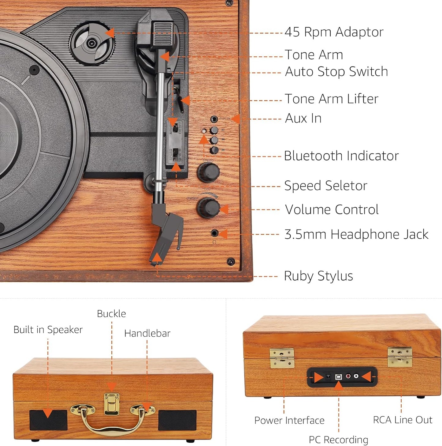 Retro Classic Suitcase Turntable Vinyl Player