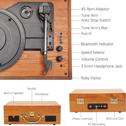 Retro Classic Suitcase Turntable Vinyl Player