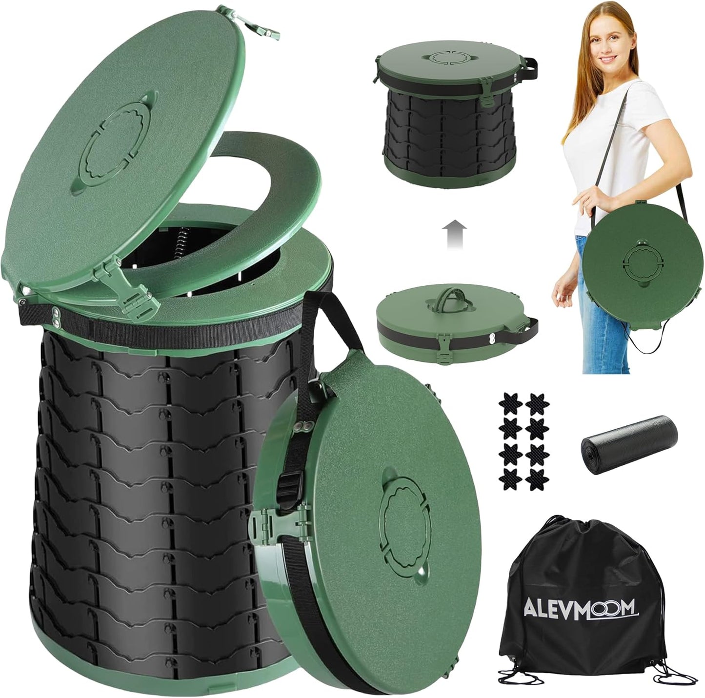 Toilettes de camping compactes avec pieds réglables en hauteur