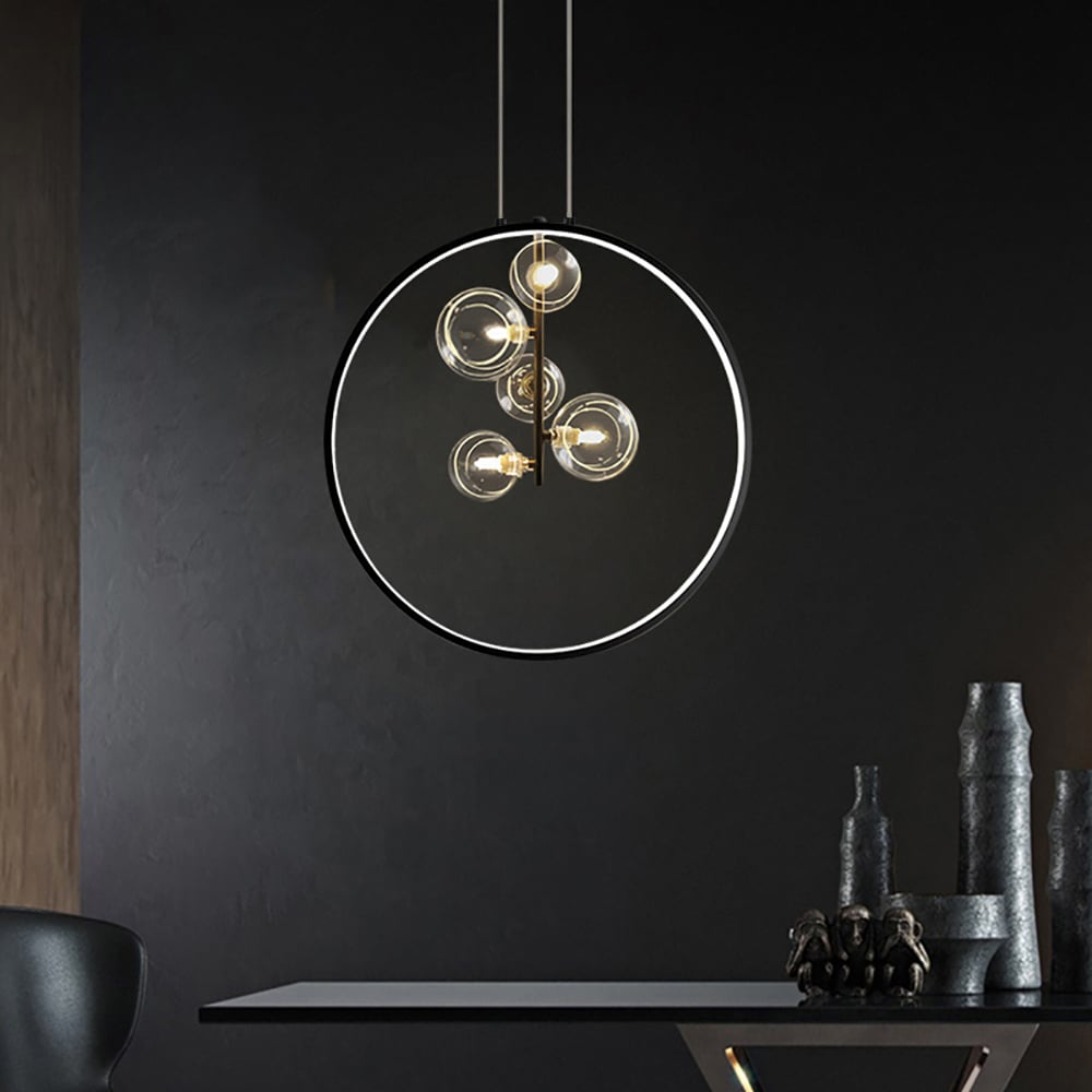 Suspension élégante en verre noir avec globe