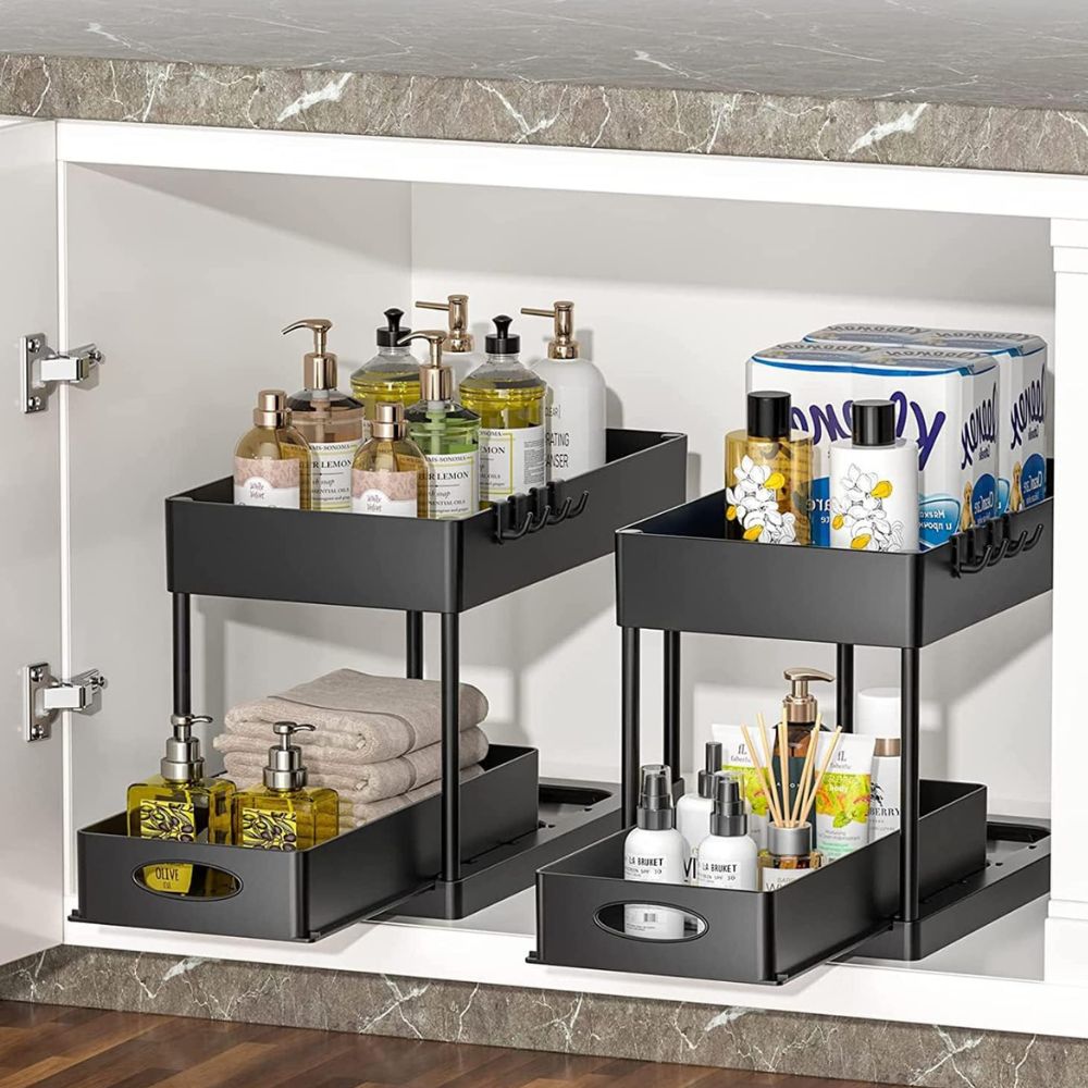 Double Layer Slide Out Shelf Storage Organizer Rack