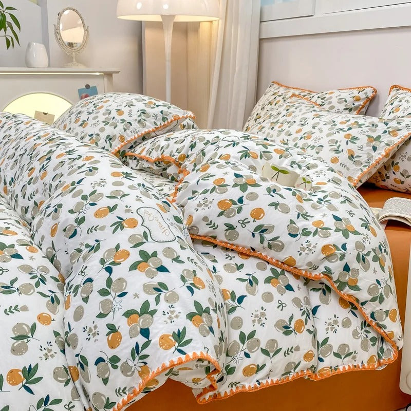 Magnifique ensemble de literie 4 pièces à motif floral avec housse de couette