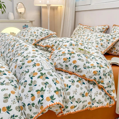 Magnifique ensemble de literie 4 pièces à motif floral avec housse de couette