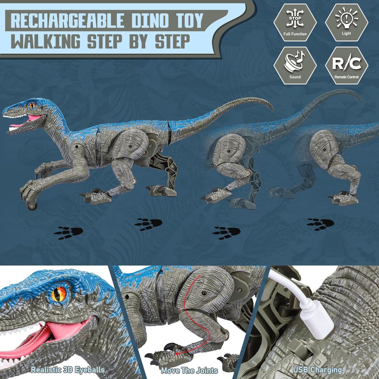 Remote Control Dinosaur Toy with Lights and Sounds