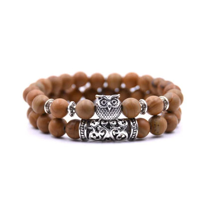 Bracelet en perles et pierres hibou inspiré par la nature
