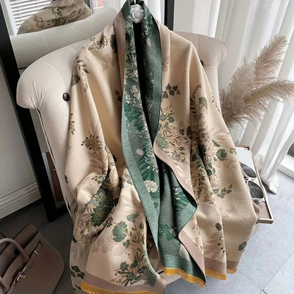 Joli foulard réversible en soie à motif floral