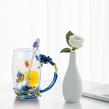 Beautiful Floral Tea Cup Set With Spoon - Halri