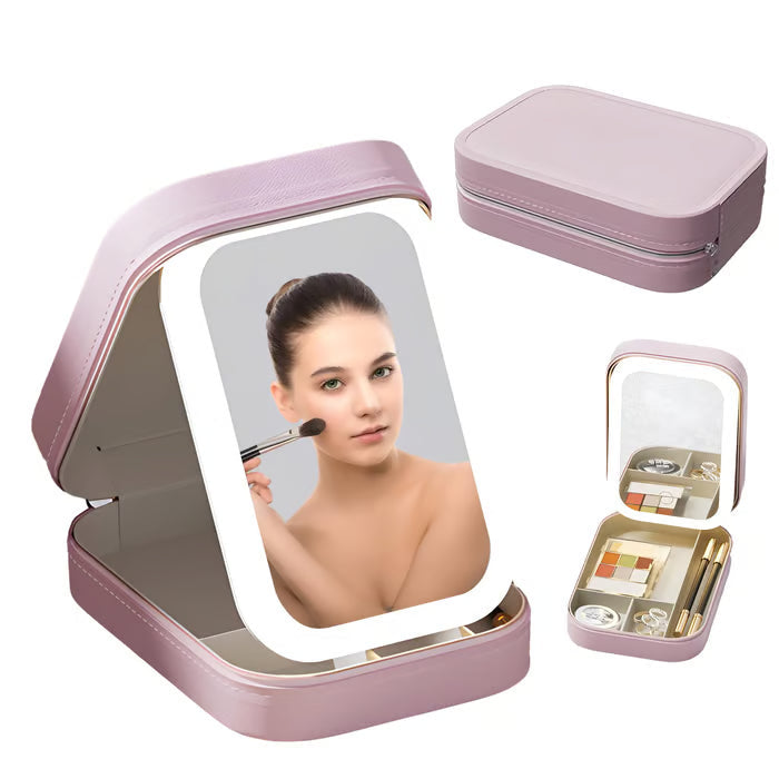 Trousse de maquillage de voyage avec miroir lumineux LED 