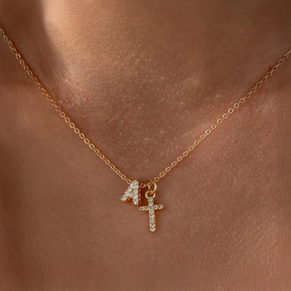 Delicate Initial and Cross Diamond Pendant Necklace - Halri