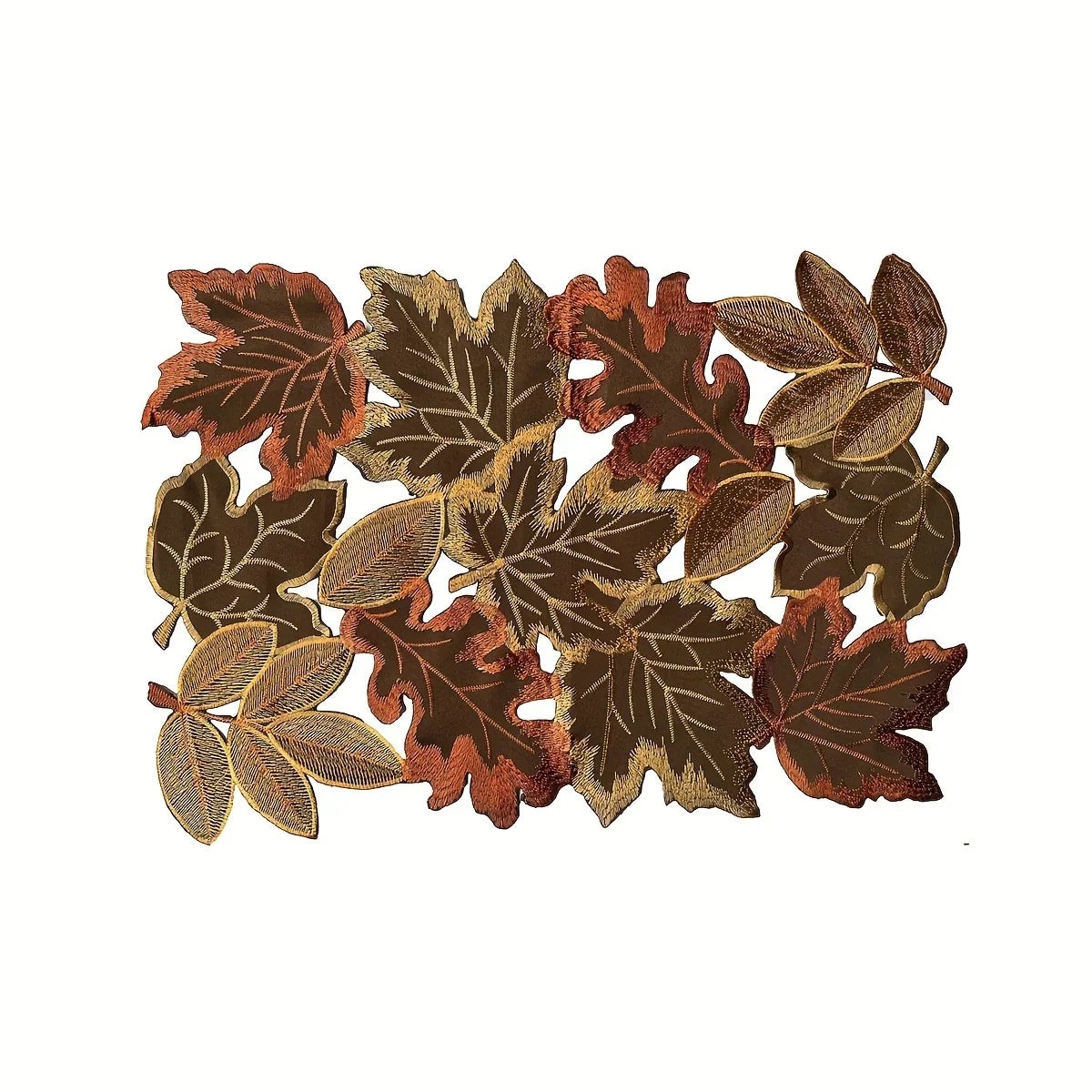 Rustic Fall Table Runner with Embroidered Leaf Pattern - Halri