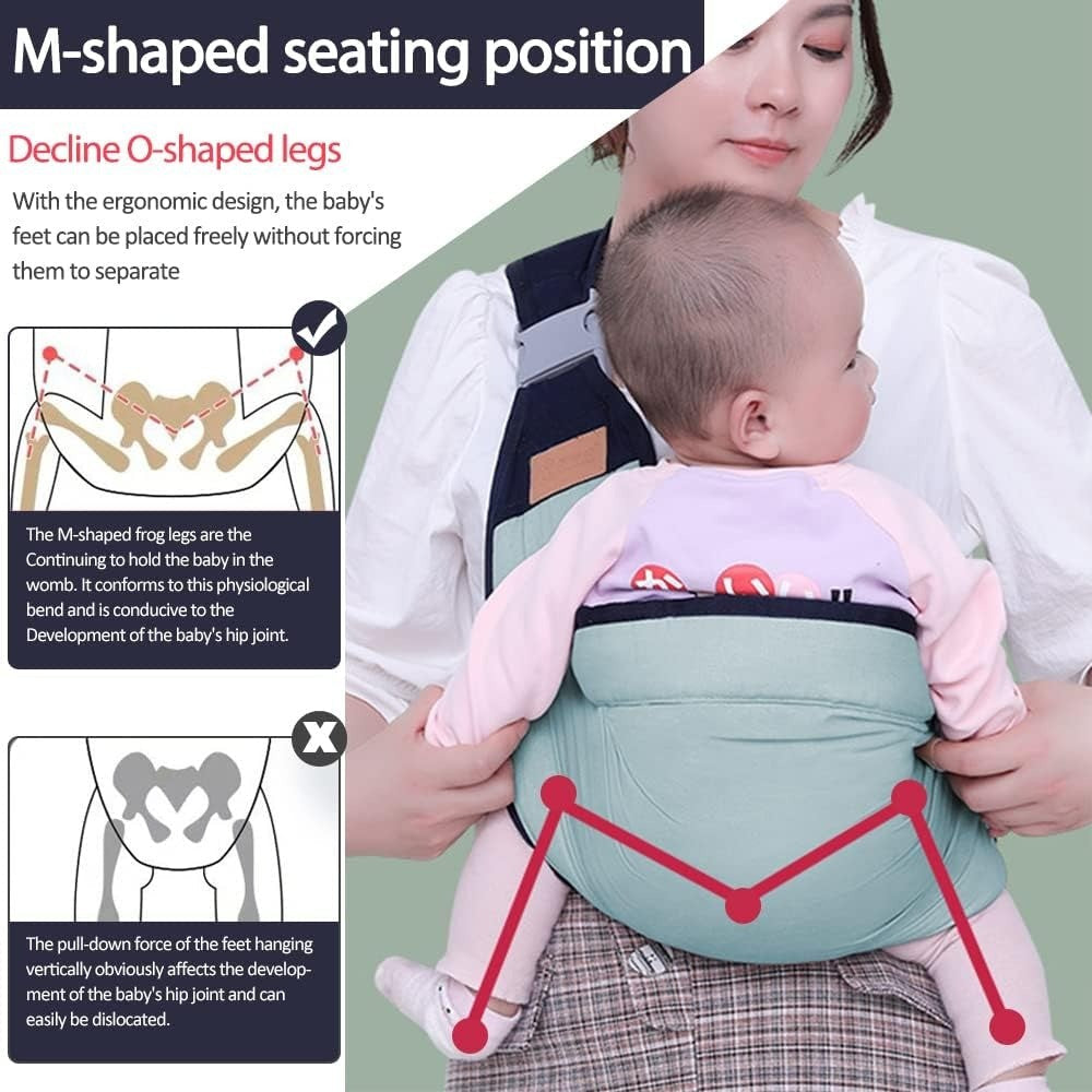 Adjustable Baby Wrap Soft Newborn Sling with Ergonomic Design, C-Shaped Back Support, Safe for Babies 1 Months+