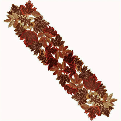 Chemin de table rustique d'automne avec motif de feuilles brodées