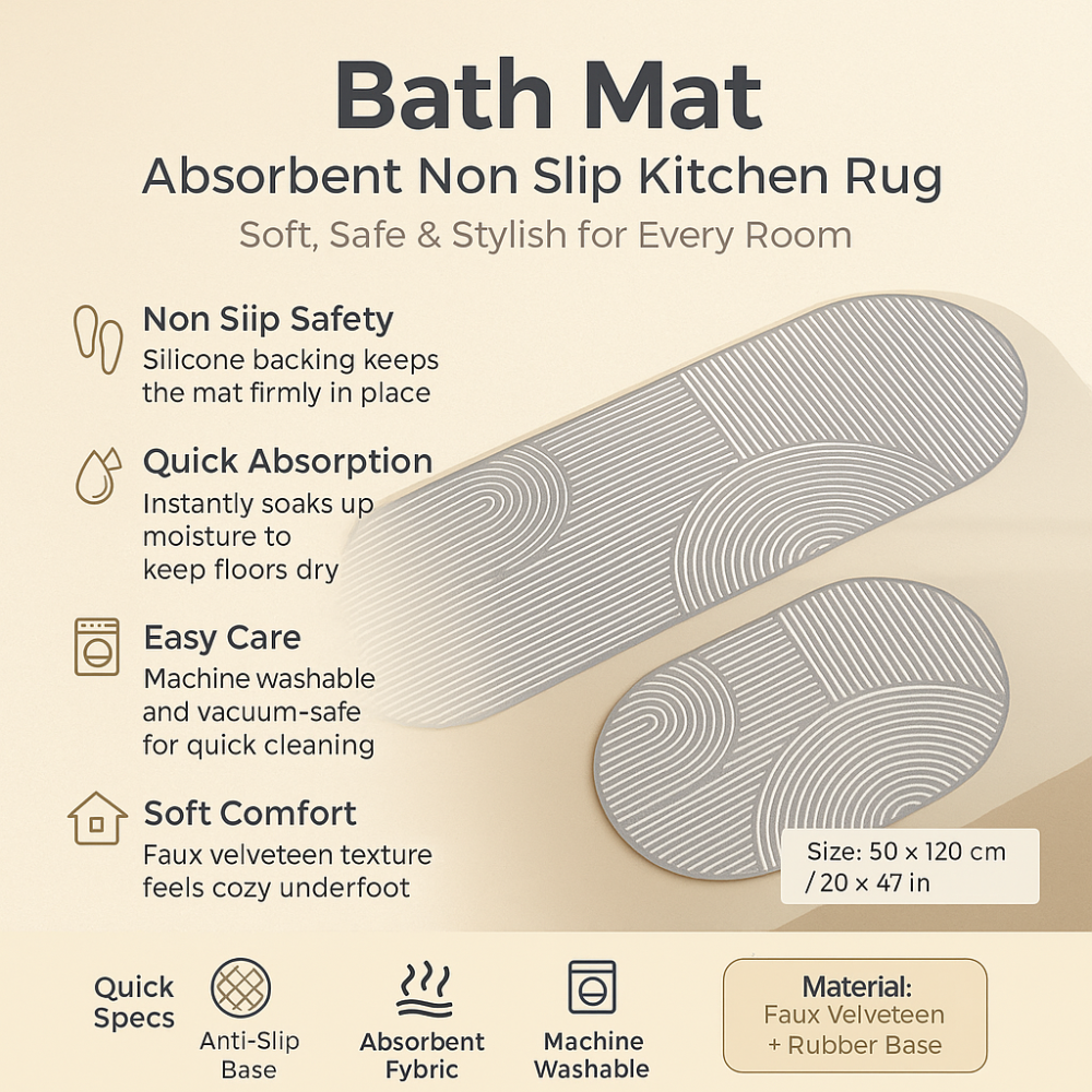 Soft Bathroom Mat Non Slip Kitchen Floor Rug - Halri