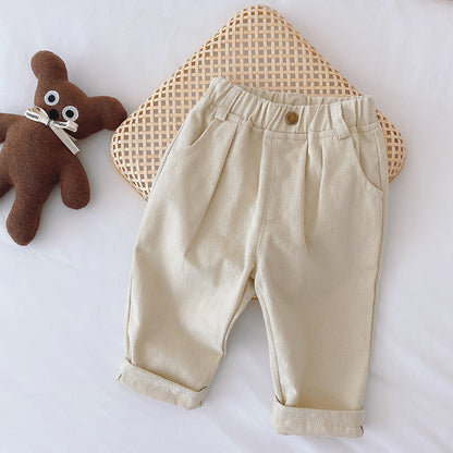 Pantalon beige pour enfant, coupe décontractée, taille élastique