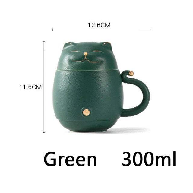 Adorable tasse à thé en céramique avec infuseur, motif chaton