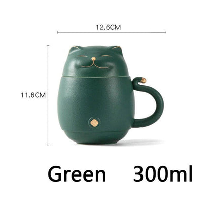 Adorable tasse à thé en céramique avec infuseur, motif chaton