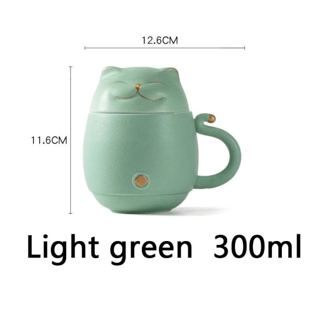 Adorable tasse à thé en céramique avec infuseur, motif chaton