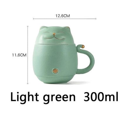 Adorable tasse à thé en céramique avec infuseur, motif chaton