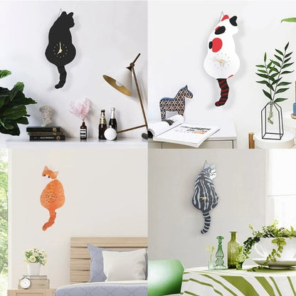 Cute Cat Wall Clock with Swinging Tail for Home Decor