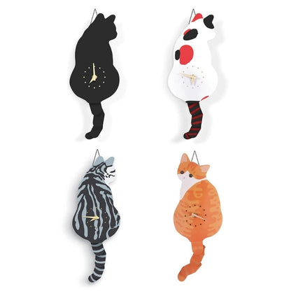 Cute Cat Wall Clock with Swinging Tail for Home Decor