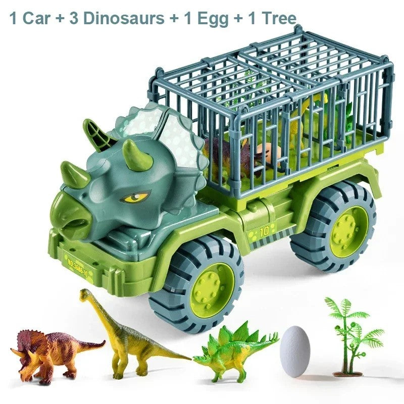 Dinosaur Car Play Truck, Transport Car Carrier with 3 Dino Figures, Egg and Tree, Safe for Ages 3+