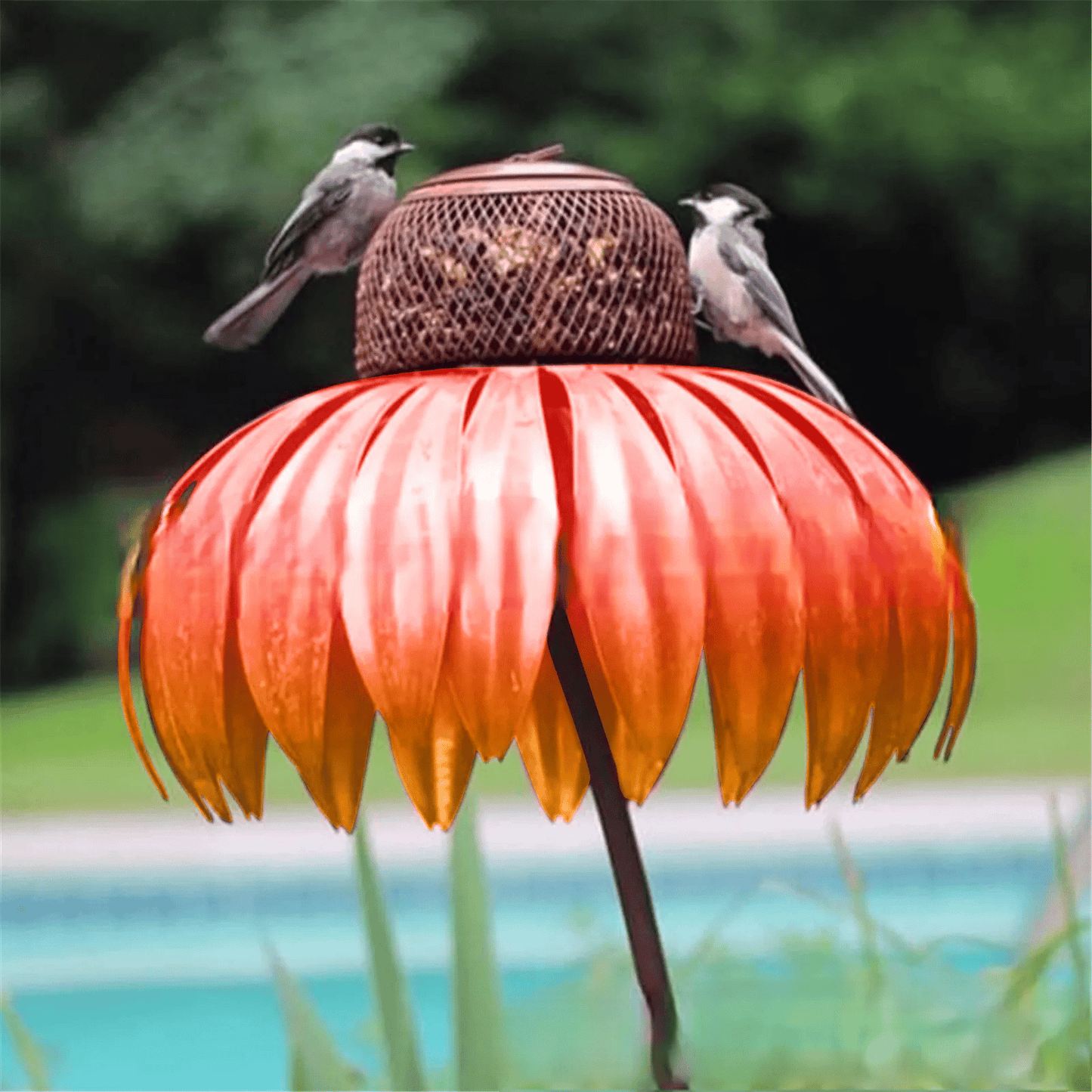 Mangeoire à oiseaux rustique en métal à motif floral
