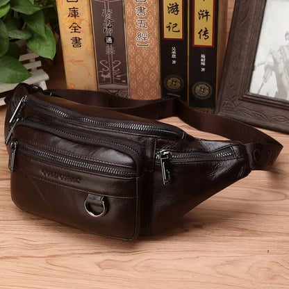 Sac banane en cuir véritable pour homme - Grand sac bandoulière