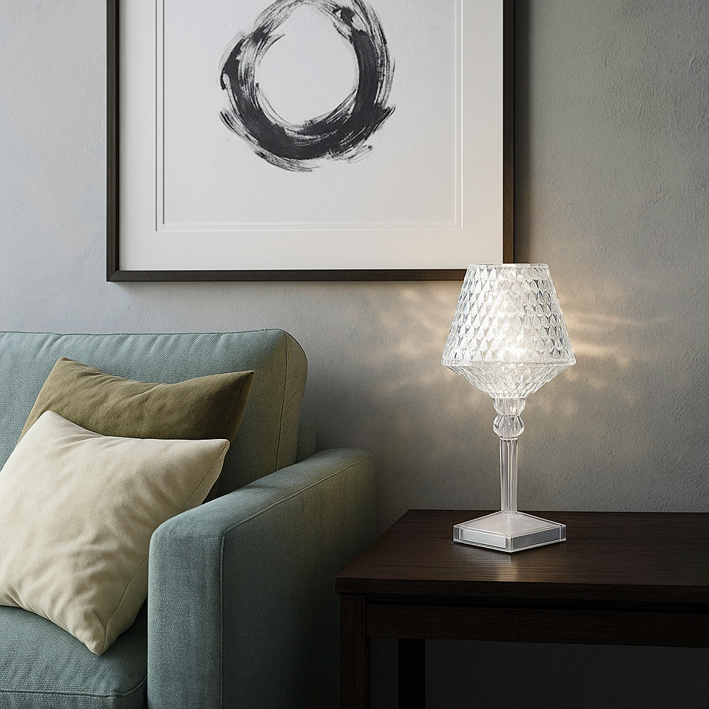 Elegant Crystal Table Lamp for Living Room and Bedroom – Soft Light Bedside Table Lamp with LED, Clear and Silver Accents 2
