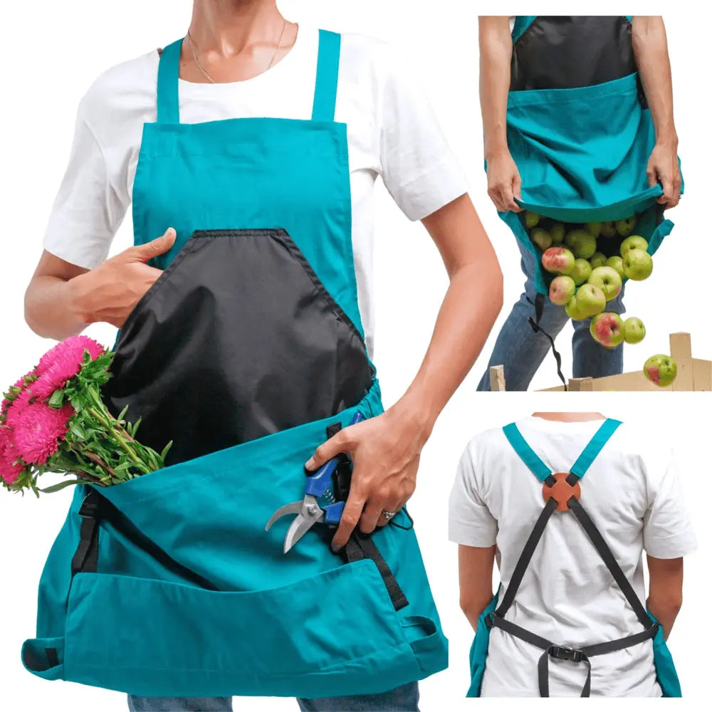 Tablier de jardin pratique avec bretelles croisées et grandes poches 