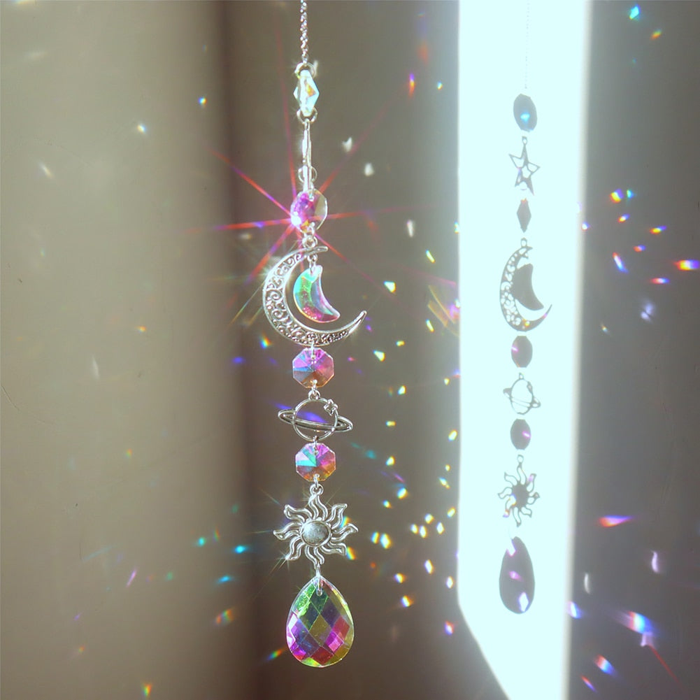 Magnifique carillon éolien en cristal avec décoration de lune 