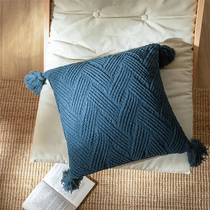 Housse de coussin douce et moelleuse avec pompons douillets