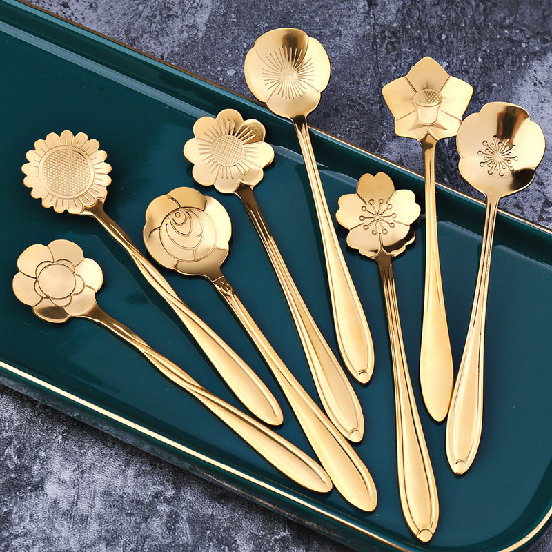 Halri | 8-piece Silver Teaspoon Set with Floral Pattern - Halri