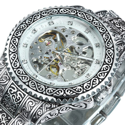 Montre-bracelet mécanique gravée de style vintage