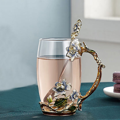 Mug en verre à motif floral romantique pour les amateurs de café et de thé