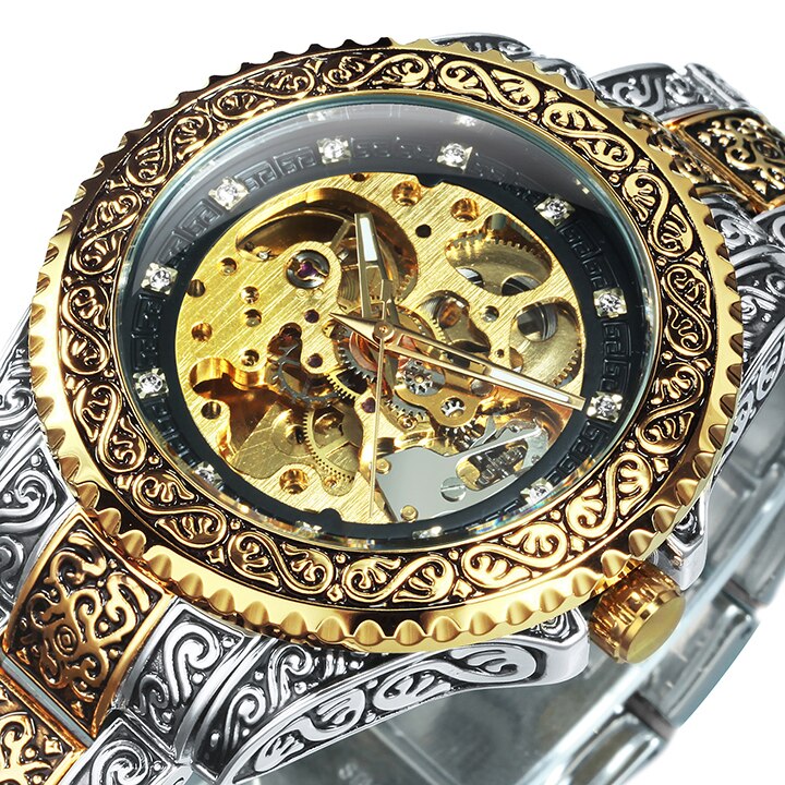 Vintage Style Engraved Mechanical Wrist Watch - Halri