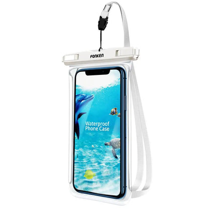 Pochette étanche pour téléphone avec fenêtre transparente et bandoulière.