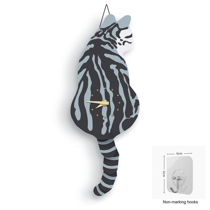 Horloge murale en bois amusante avec un chat