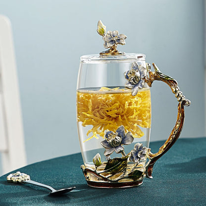 Mug en verre à motif floral romantique pour les amateurs de café et de thé