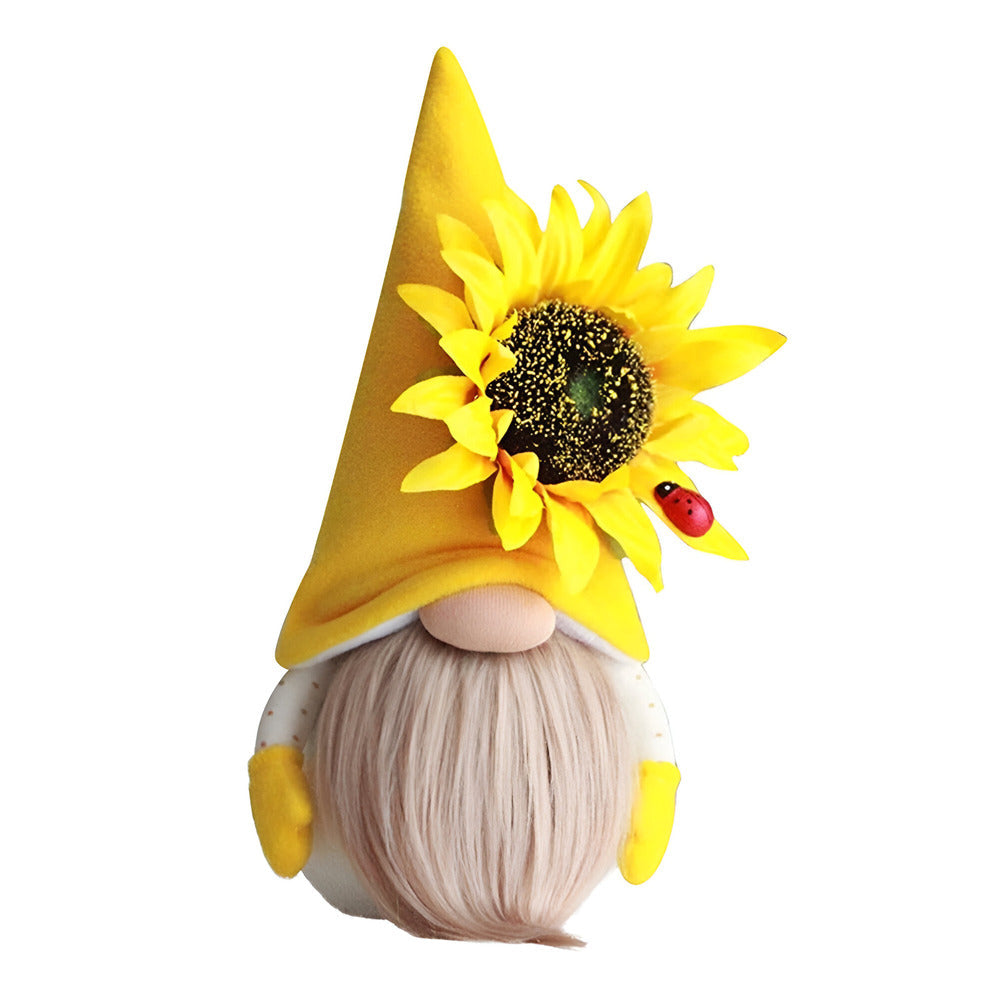 Adorable statuette de gnome artisanale avec une fleur éclatante