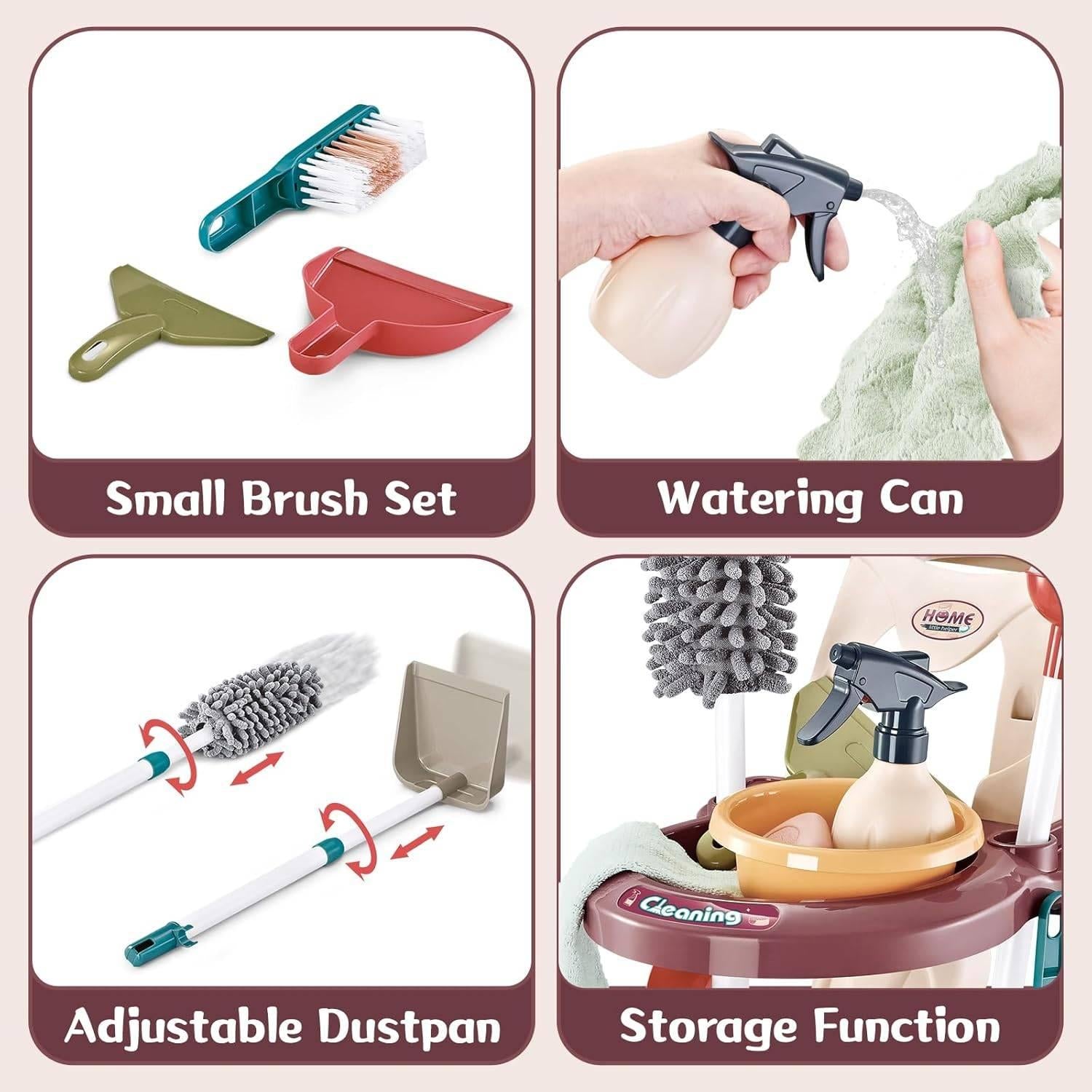 Household Cleaning Play Set with Broom Bucket Soap Bin Wet Floor Sign Dustpan Brush and Much More Included Great Fun for Kids