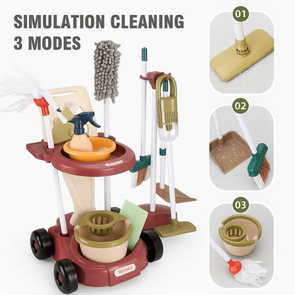 Household Cleaning Play Set with Broom Bucket Soap Bin Wet Floor Sign Dustpan Brush and Much More Included Great Fun for Kids