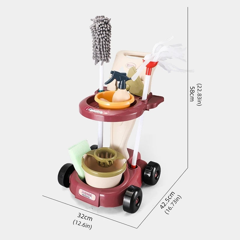 Household Cleaning Play Set with Broom Bucket Soap Bin Wet Floor Sign Dustpan Brush and Much More Included Great Fun for Kids