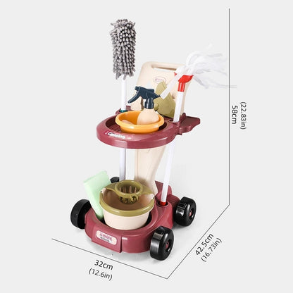 Household Cleaning Play Set with Broom Bucket Soap Bin Wet Floor Sign Dustpan Brush and Much More Included Great Fun for Kids