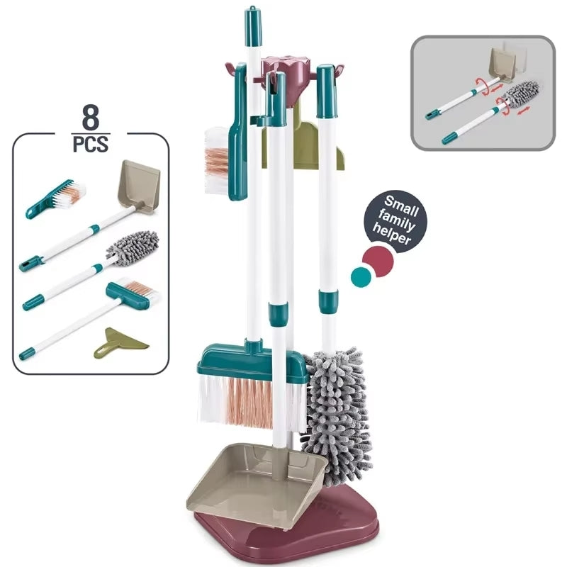 Household Cleaning Play Set with Broom Bucket Soap Bin Wet Floor Sign Dustpan Brush and Much More Included Great Fun for Kids