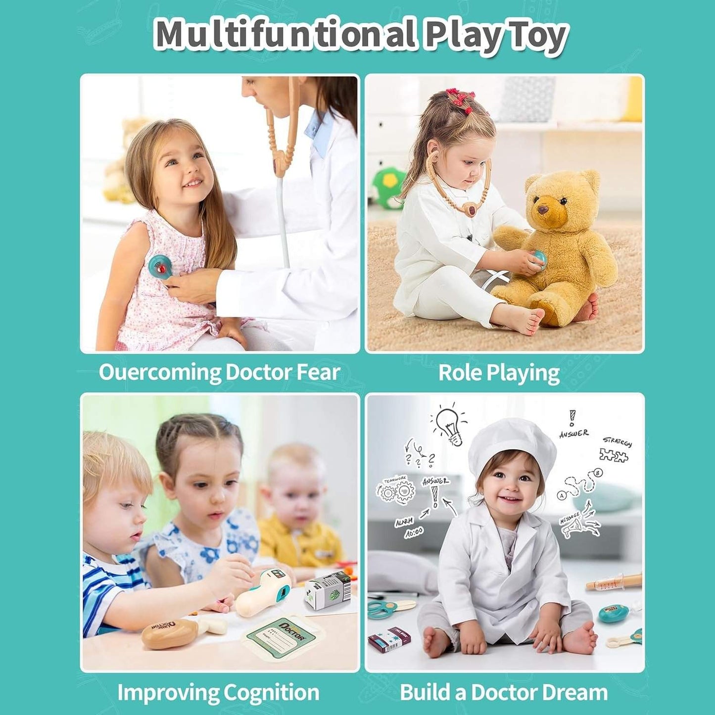 Interactive Doctor Playset with Medical Trolley Cart Pretend Medical Tool Box Play Toy for Kids, Toddlers - Includes Doctor Tools & Accessories